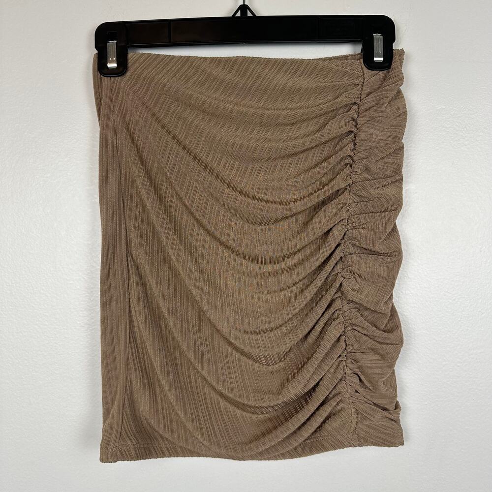 Naked Wardrobe Womens Ruched Bodycon Stretch Pull-On Taupe Mini Skirt Medium